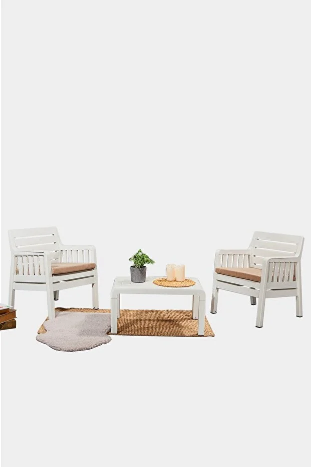 Home 1+ 1 S 2 Kişilik Minderli Bahçe Balkon Oturma Takımı -beyaz